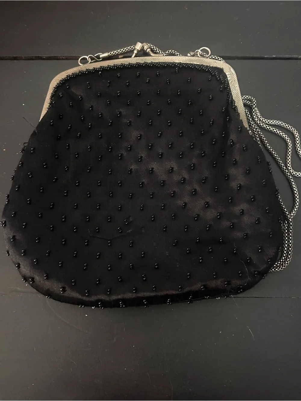 Vintage Regale Ltd Black Beaded Evening Bag Kiss Lock Clutch Purse Chain Strap